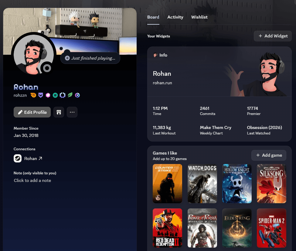 Discord profile with a live widget displayed